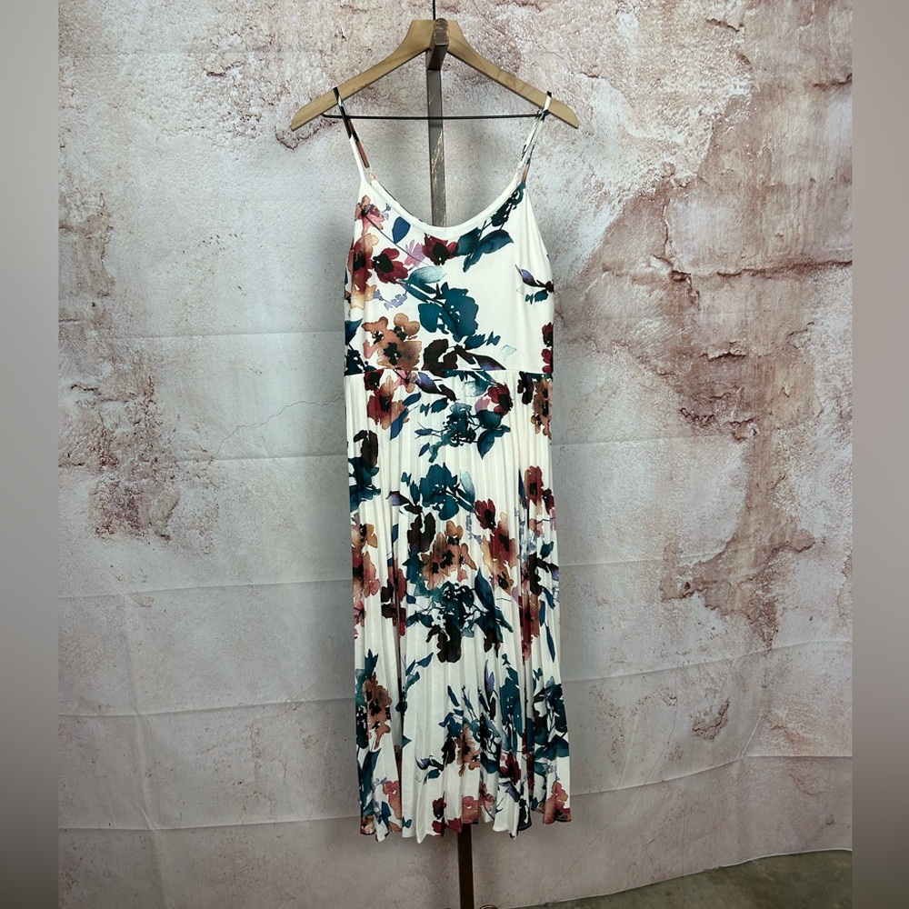 A New Day Floral Midi Dress - Cream and Blue